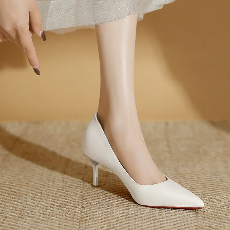 WEISHIBANGWEI Slim Heel High Heels Women's White-7