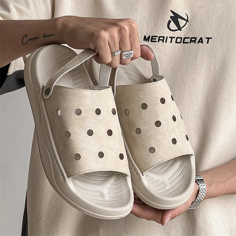 WEISHIBANGWEI Beach Sandals Men's Ecru-2
