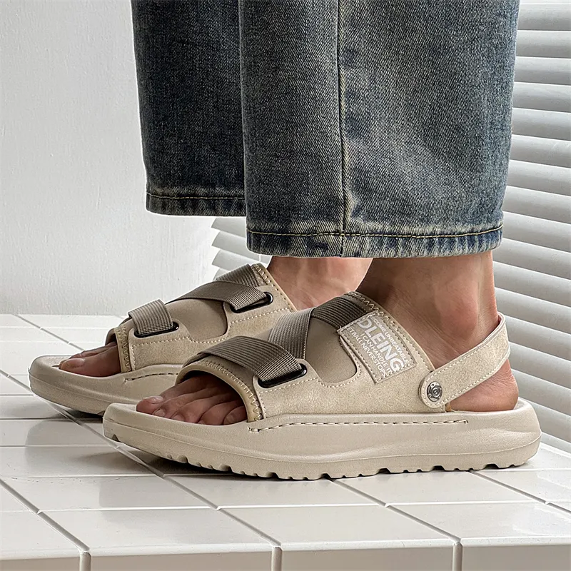WEISHIBANGWEI Beach Sandals Men's Ecru-3