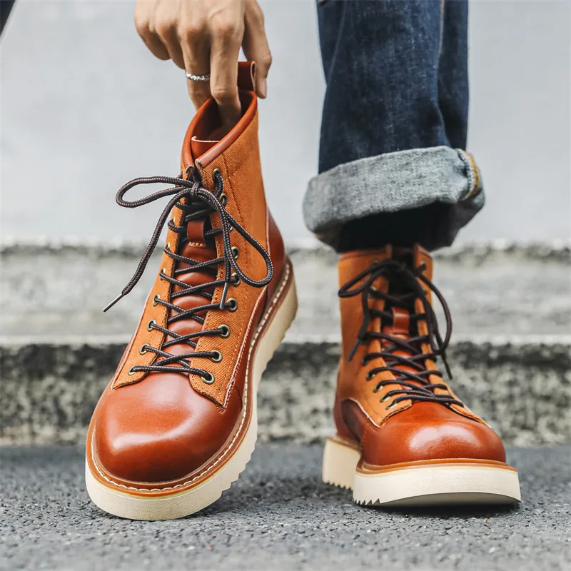 WEISHIBANGWEI Ankle Boots Men's Brown-1