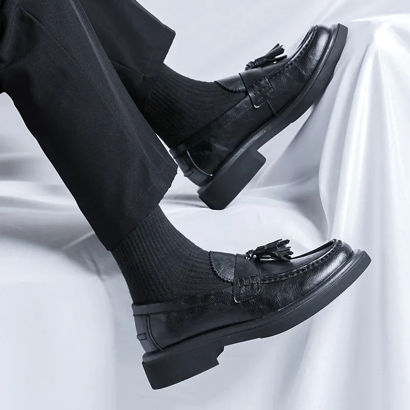 WEISHIBANGWEI Loafers Medium Heel Men's Black-3