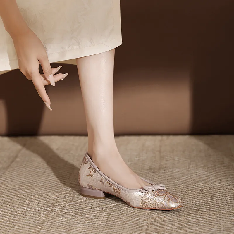 WEISHIBANGWEI Casual Single Shoes Women's Champagne-3