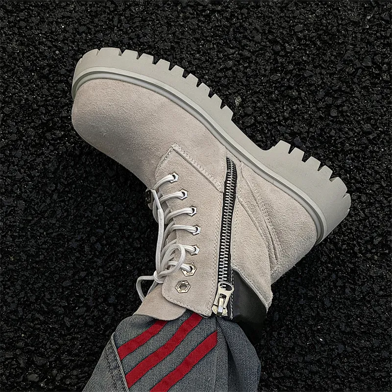 WEISHIBANGWEI Short Mid Calf Martin Boot Men's-3