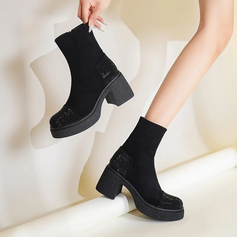 WEISHIBANGWEI Ankle Boots 7CM Women's Black-1