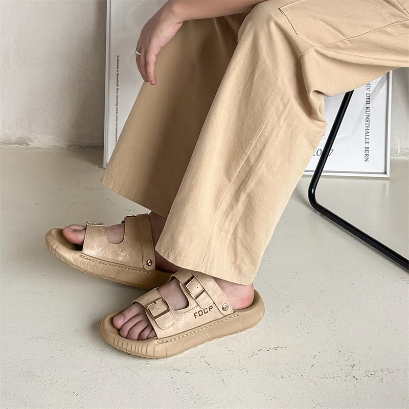 WEISHIBANGWEI Beach Sandals Men's Khaki White-6