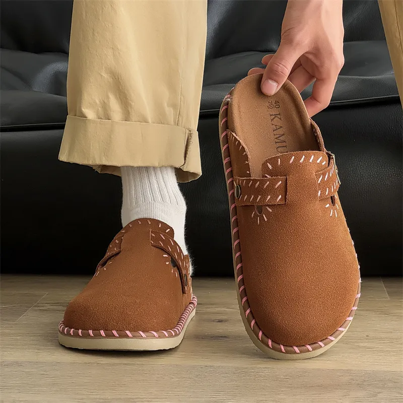 WEISHIBANGWEI Closed Toe Slippers Unisex Brown Red-1