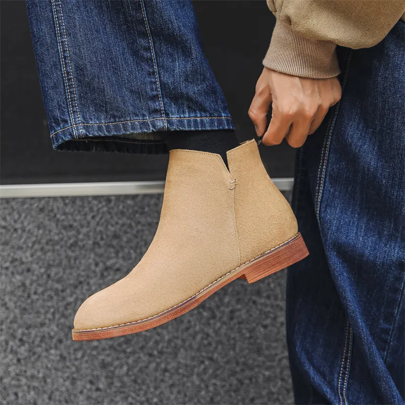 WEISHIBANGWEI Ankle Boots Medium Heel Men's Beige-7