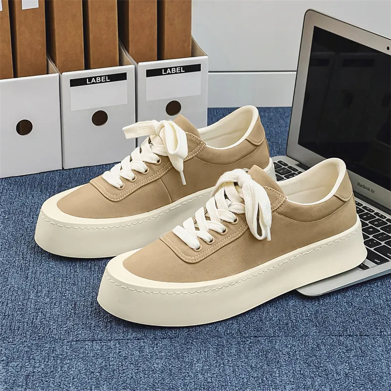 WEISHIBANGWEI Breathable Height Increasing Wear Resistant Slip Resistant Low Top Canvas Shoes Men's-1