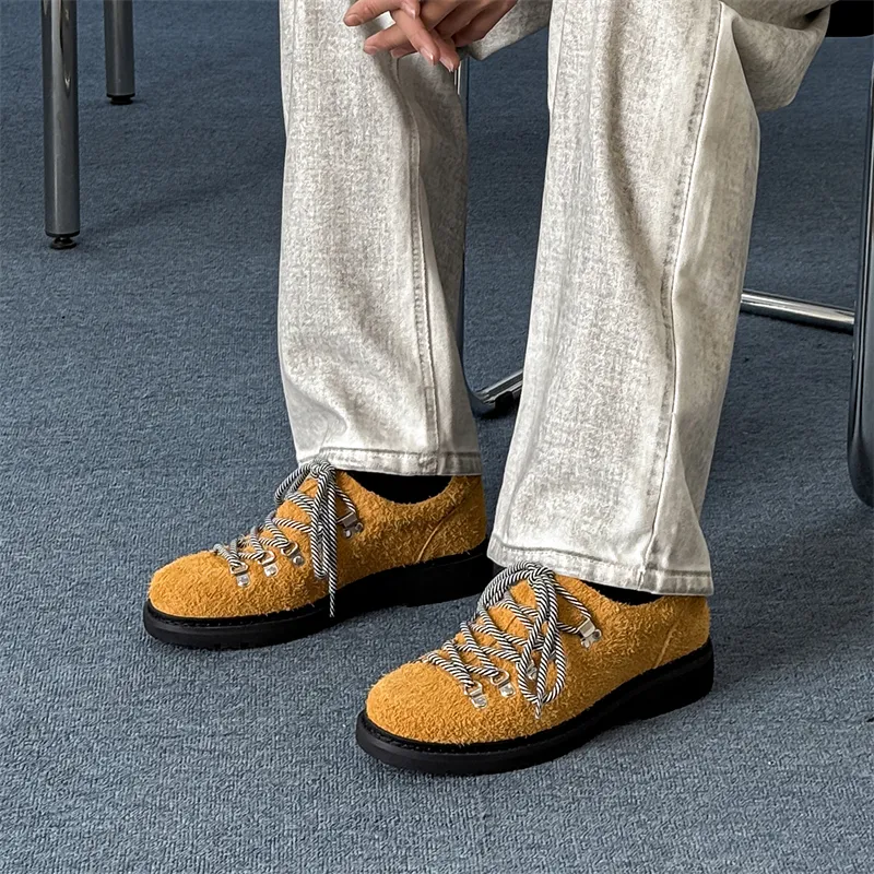 WEISHIBANGWEI Casual Shoes Men's Long Fuzzy Yellow-4