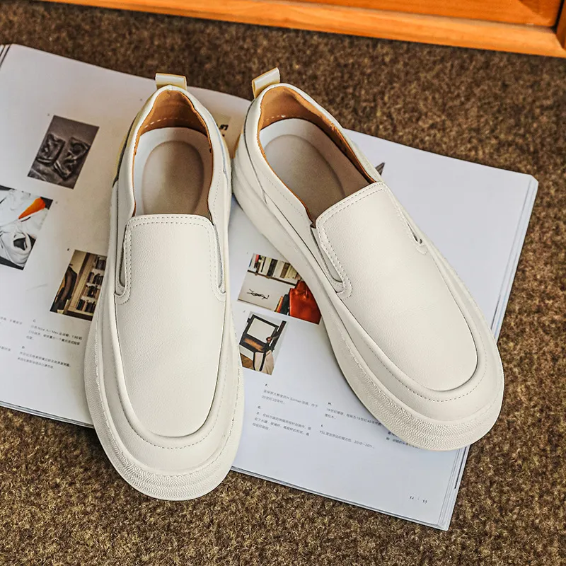 Anti Slip Wear Resistant Low Top Fashion Versatile Skateboard Shoes Men's Ecru And White Shades-3