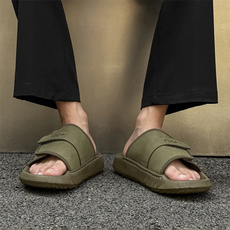 WEISHIBANGWEI Slip Resistant Odor Resistant Slide Slippers Men's Olive Green-4