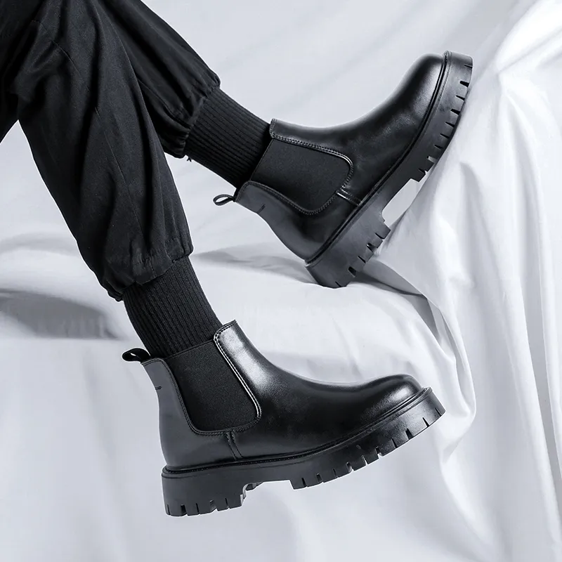 WEISHIBANGWEI Short Chelsea Boots Men's Black-4