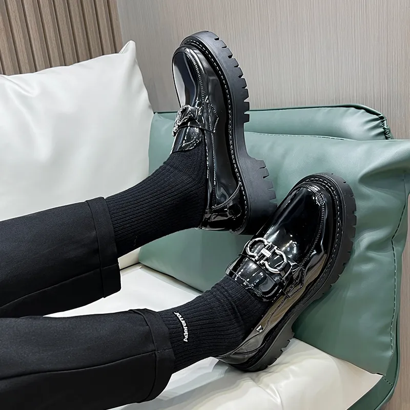 WEISHIBANGWEI Loafers Medium Heel Men's Black-7