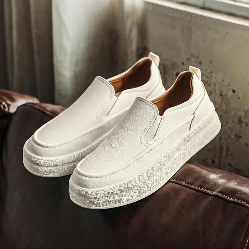 Anti Slip Wear Resistant Low Top Fashion Versatile Skateboard Shoes Men's Ecru And White Shades-4
