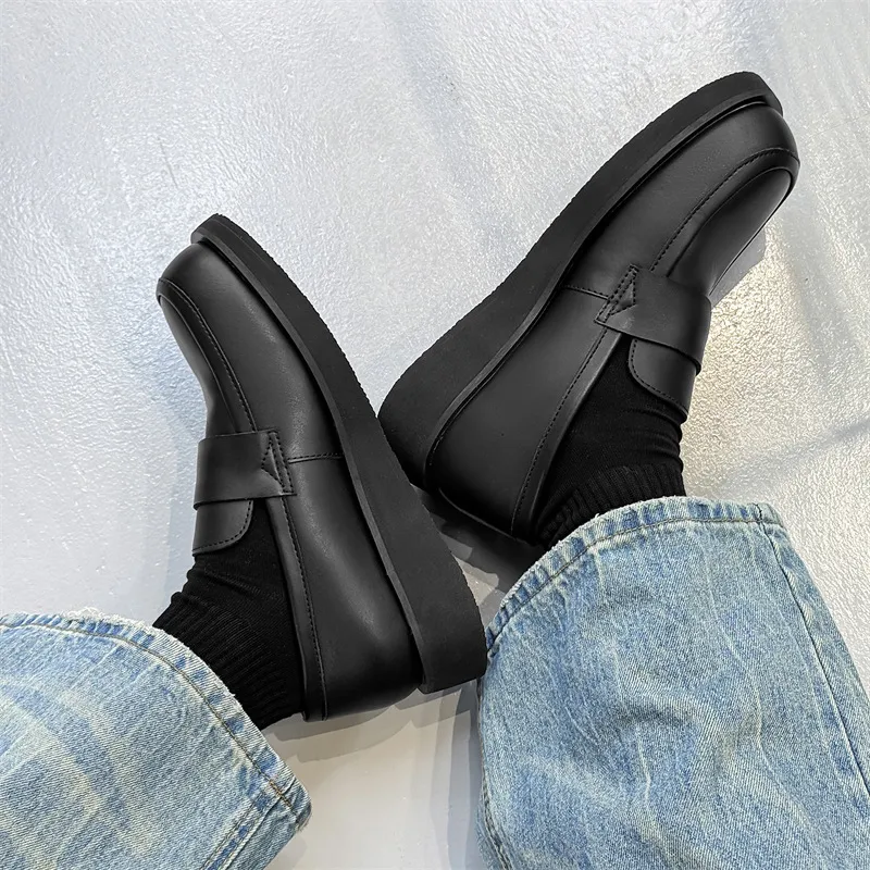 WEISHIBANGWEI Loafers Medium Heel Men's Black-2