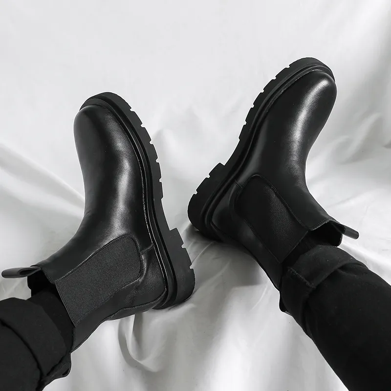WEISHIBANGWEI Crew Chelsea Boots Medium Heel Men's-9