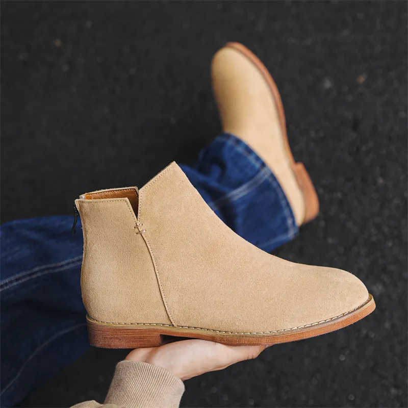 WEISHIBANGWEI Ankle Boots Medium Heel Men's Beige-1