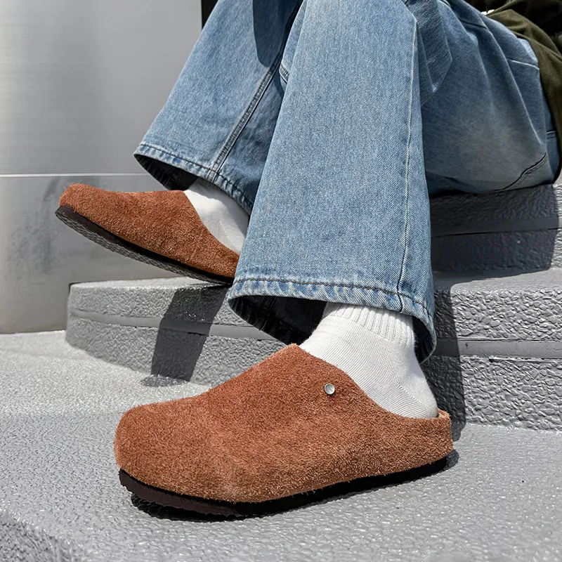WEISHIBANGWEI Rubber Sole Slip Resistant Closed Toe Slippers Unisex Camel-7