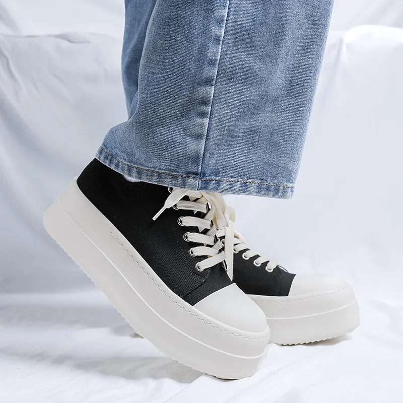WEISHIBANGWEI Height Increasing Wear Resistant Slip Resistant Low Top Canvas Shoes Unisex Black-5