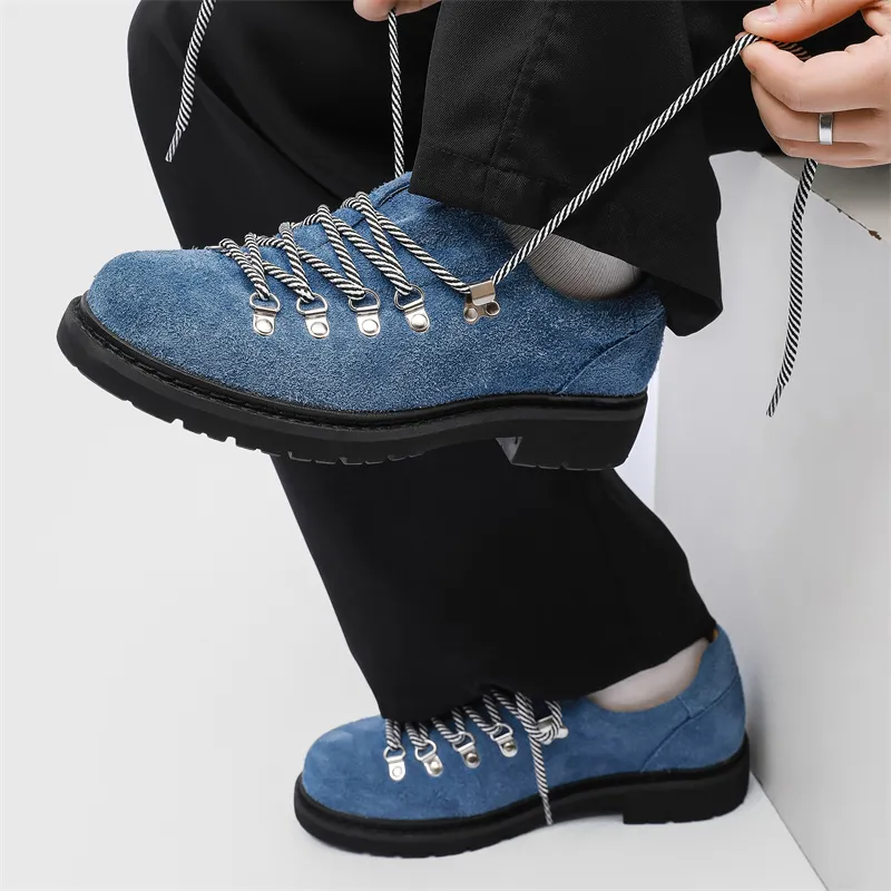 WEISHIBANGWEI Height Increasing Low Top Casual Shoes Men's Long Hair Blue-3