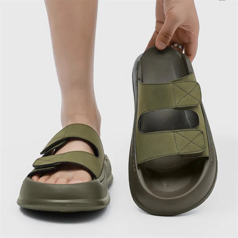 WEISHIBANGWEI Slip Resistant Odor Resistant Slide Slippers Men's Olive Green-1