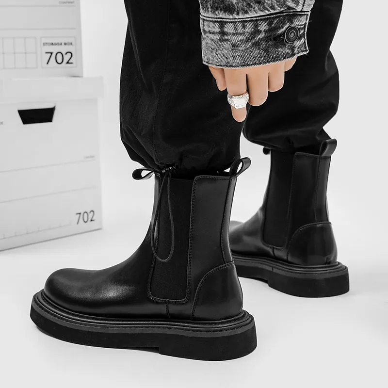 WEISHIBANGWEI Short Chelsea Boots Men's Black-5
