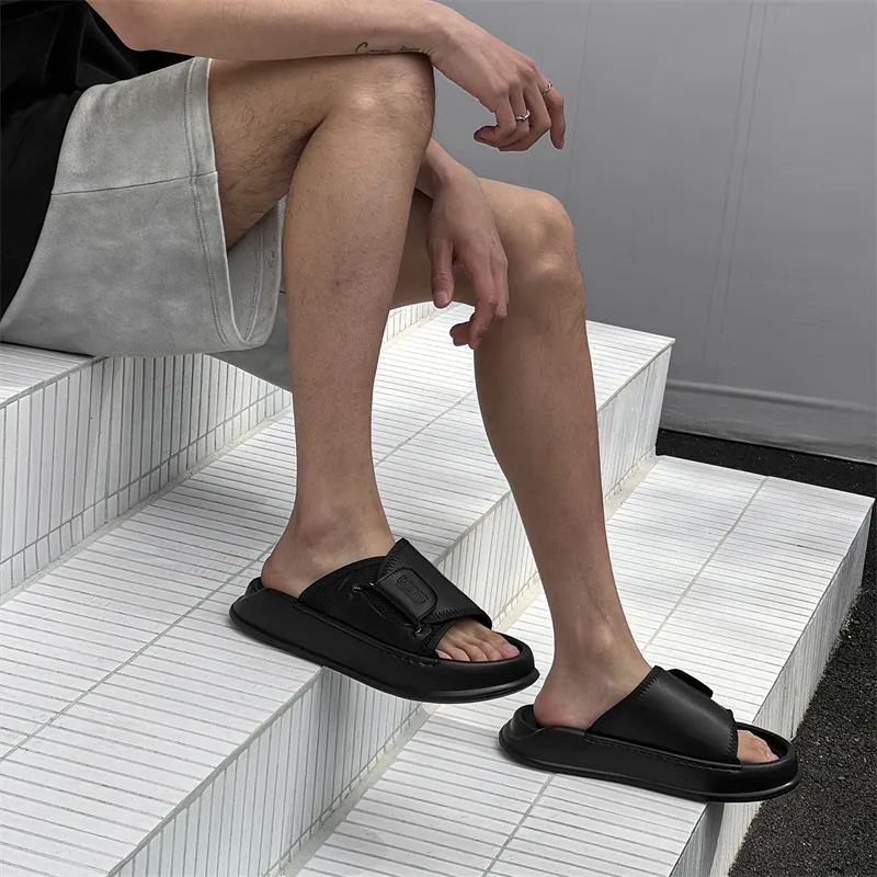 WEISHIBANGWEI PU Polyurethane Slip Resistant Odor Resistant Slide Slippers Men's Black-5
