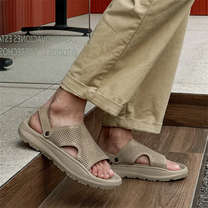 WEISHIBANGWEI Beach Sandals Men's Khaki White-5