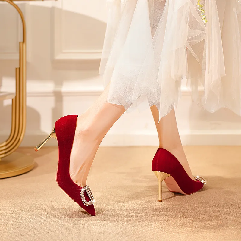 WEISHIBANGWEI Slim Heel High Heels Women's Burgundy-7