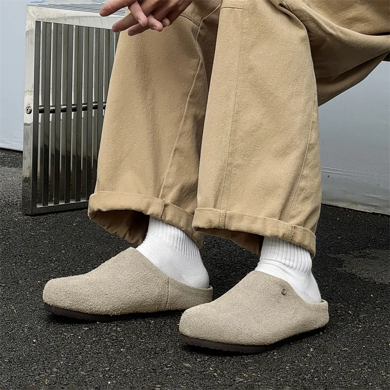 WEISHIBANGWEI Rubber Sole Slip Resistant Closed Toe Slippers Unisex Beige-6