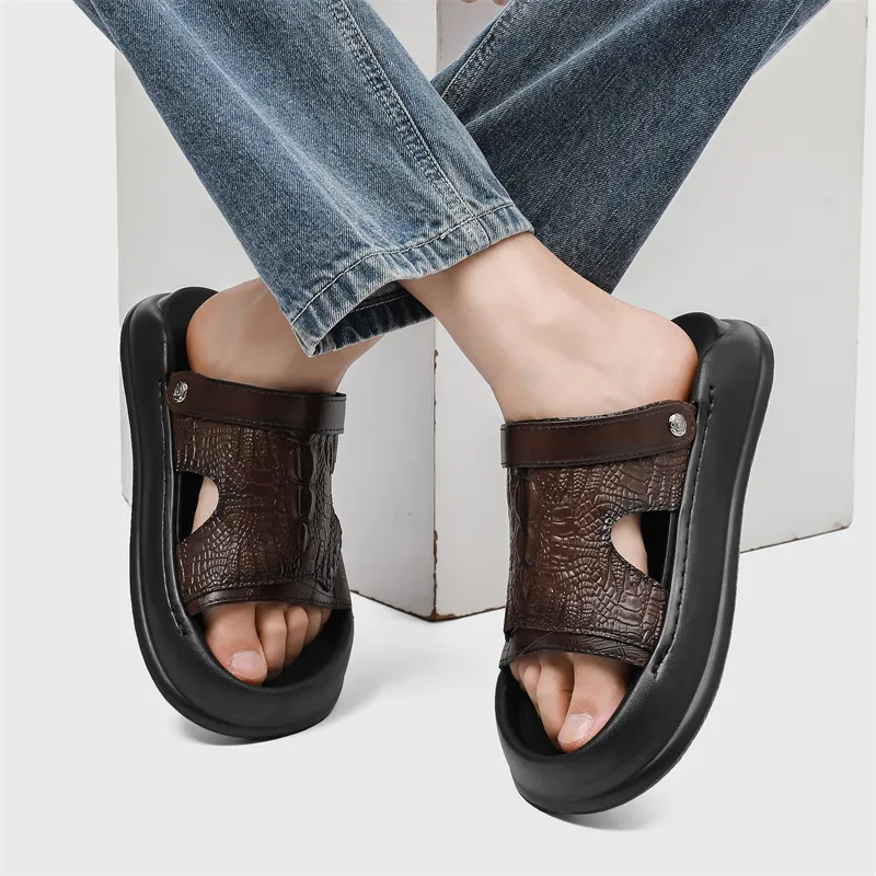 WEISHIBANGWEI Beach Sandals Men's Brown-3