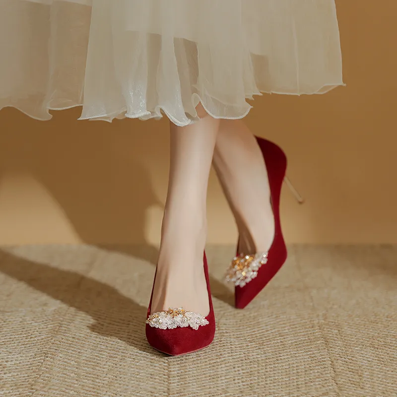 WEISHIBANGWEI Slim Heel High Heels Women's Burgundy-3
