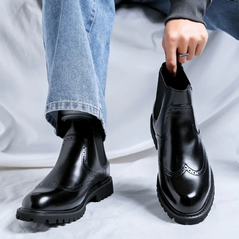WEISHIBANGWEI Short Chelsea Boots Men's Black-1