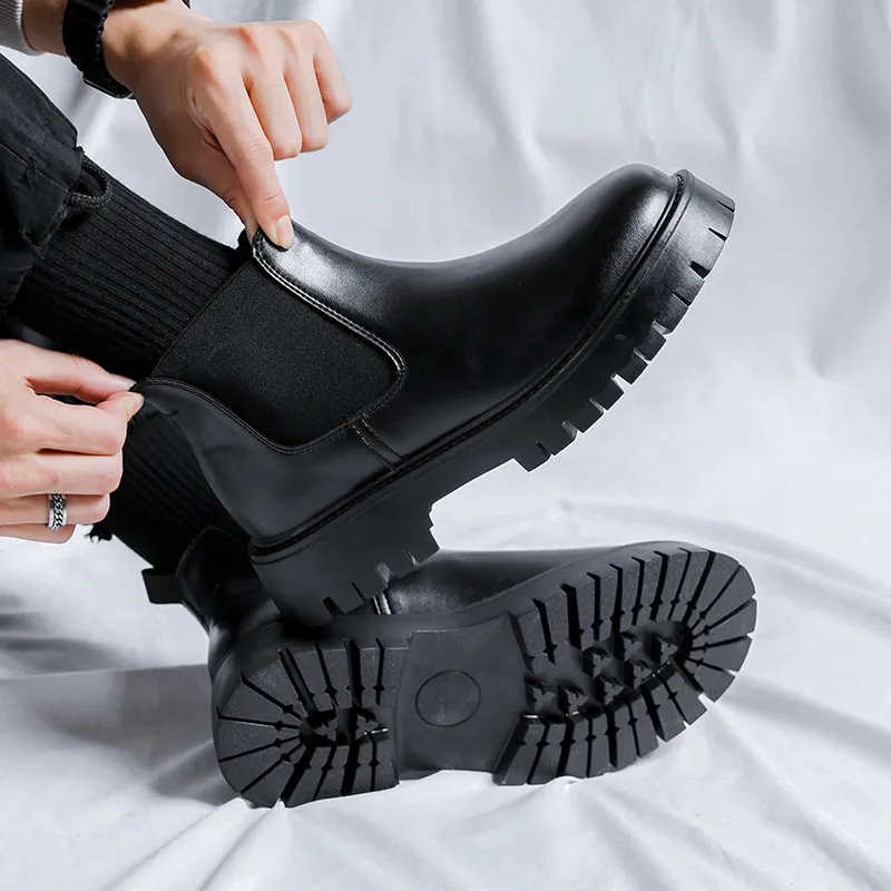 WEISHIBANGWEI Short Chelsea Boots Men's Black-8