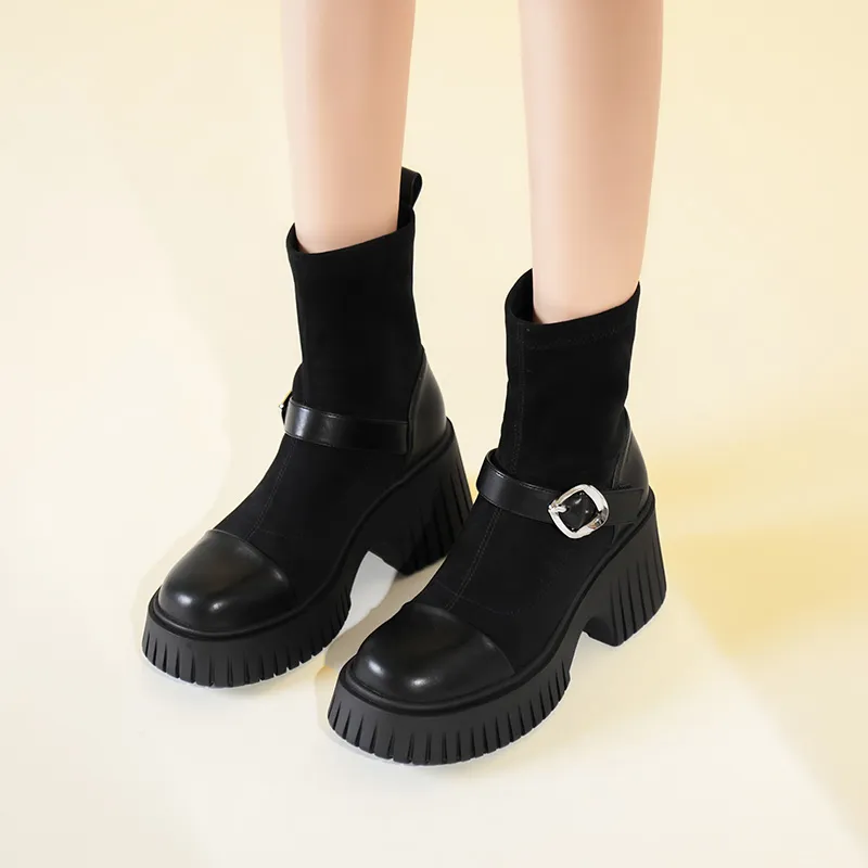 WEISHIBANGWEI Ankle Boots 7.5CM Women's Black-4