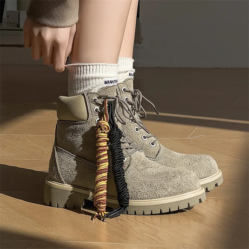 WEISHIBANGWEI Short Martin Boot Unisex Khaki-3