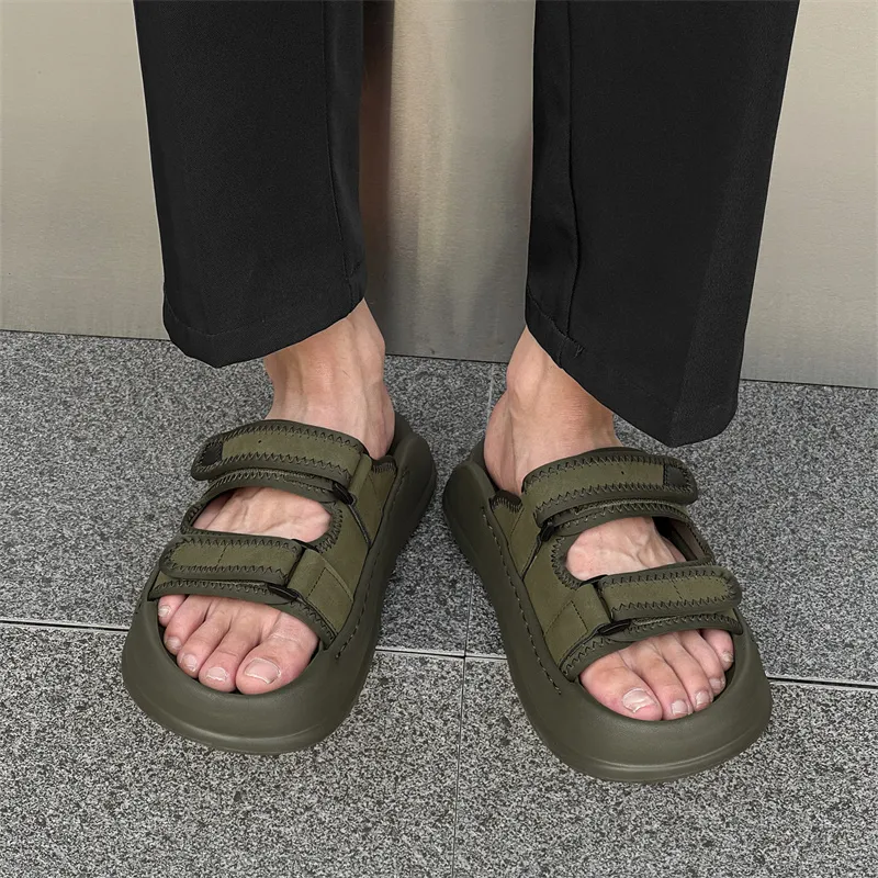 WEISHIBANGWEI Slip Resistant Odor Resistant Slide Slippers Men's Olive Green-1
