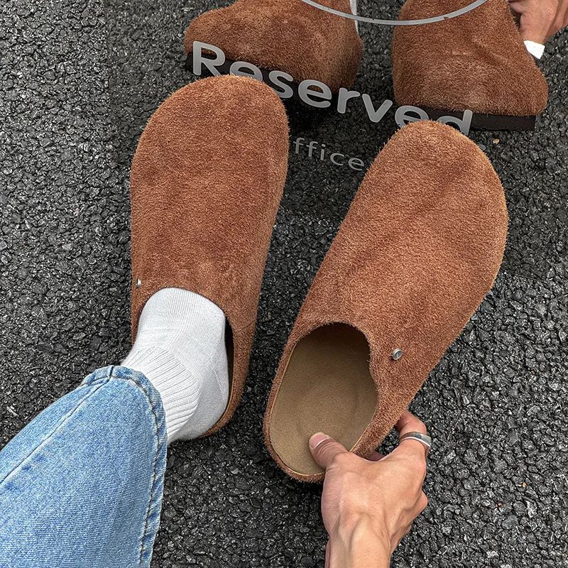 WEISHIBANGWEI Rubber Sole Slip Resistant Closed Toe Slippers Unisex Camel-2