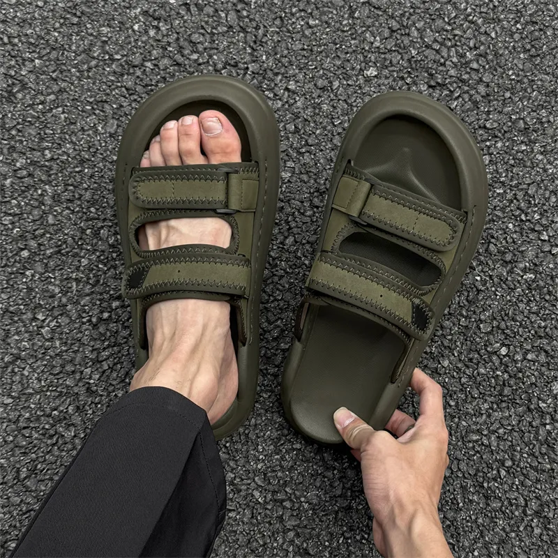 WEISHIBANGWEI Slip Resistant Odor Resistant Slide Slippers Men's Olive Green-2