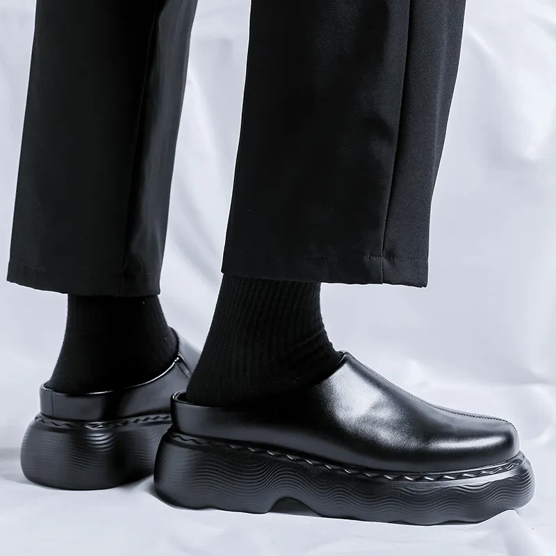 WEISHIBANGWEI Rubber Sole Slip Resistant Wrap toe Slippers Men's Black-7