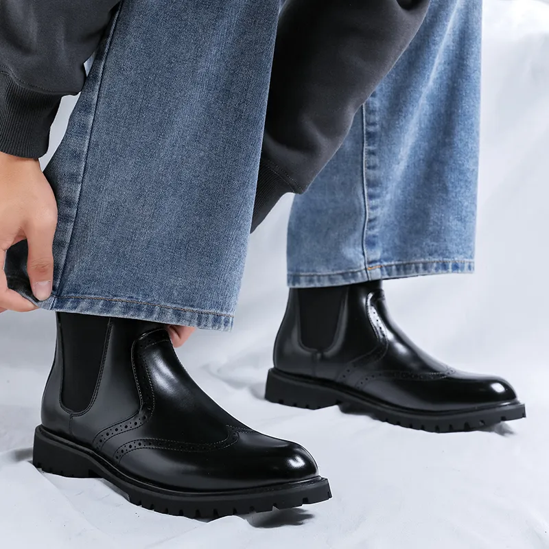 WEISHIBANGWEI Short Chelsea Boots Men's Black-5