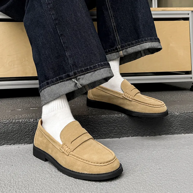 WEISHIBANGWEI Loafers Men's Beige Khaki-5