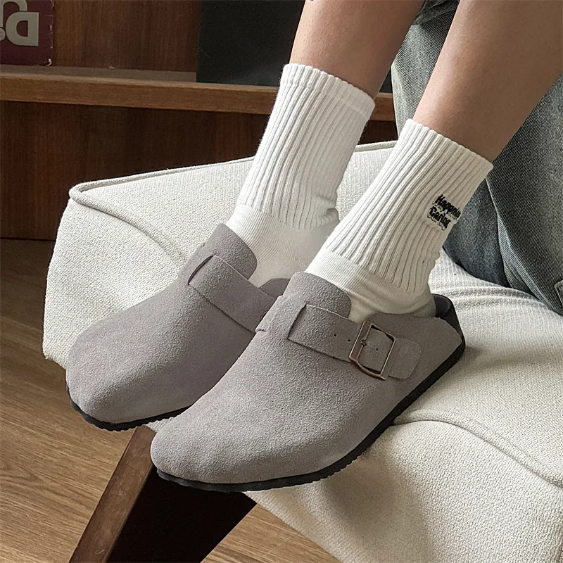 WEISHIBANGWEI Rubber Sole Slip Resistant Closed Toe Slippers Men's Gray-3
