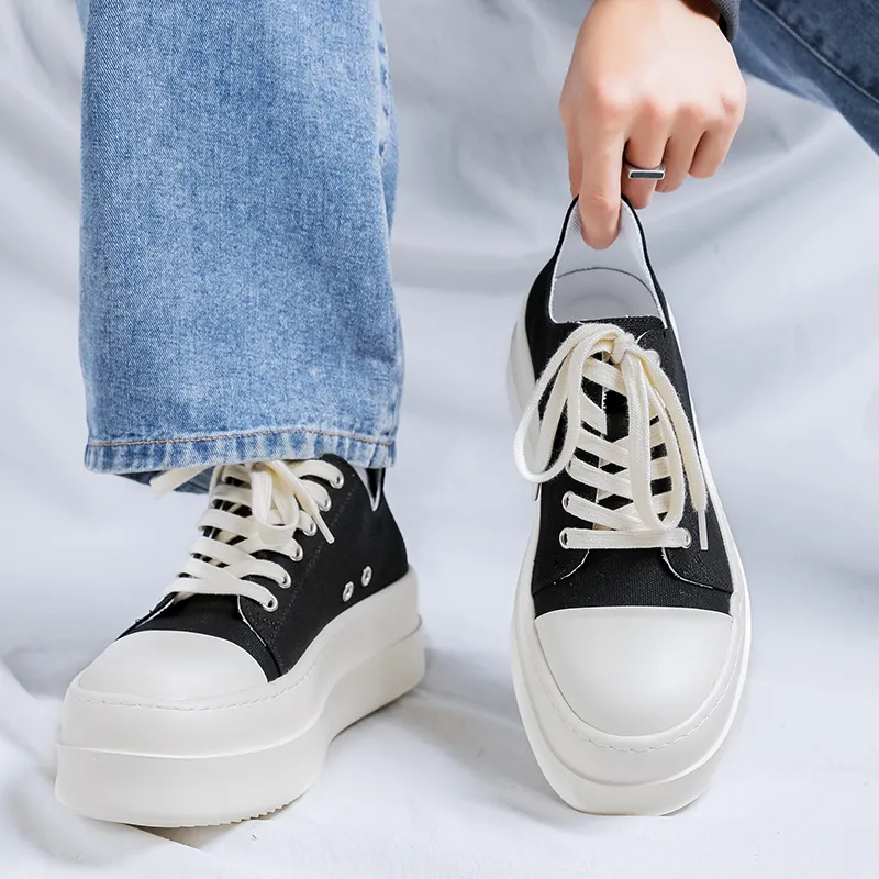 WEISHIBANGWEI Height Increasing Wear Resistant Slip Resistant Low Top Canvas Shoes Unisex Black-2