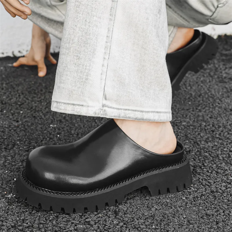 WEISHIBANGWEI Slip Resistant Wrap toe Slippers Men's Black-4