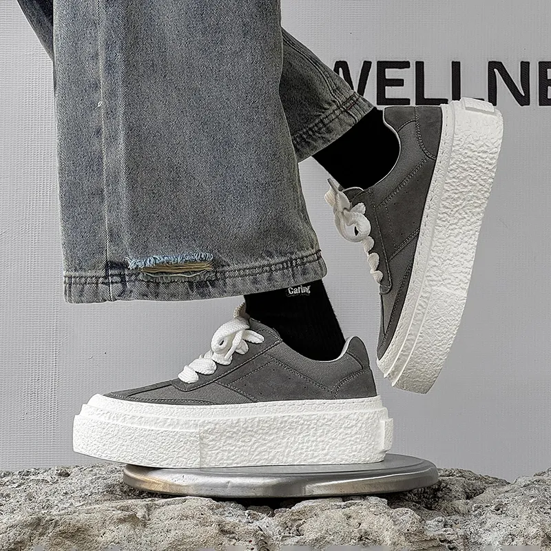 WEISHIBANGWEI Height Increasing Low Top Skateboard Shoes Men's Gray-5