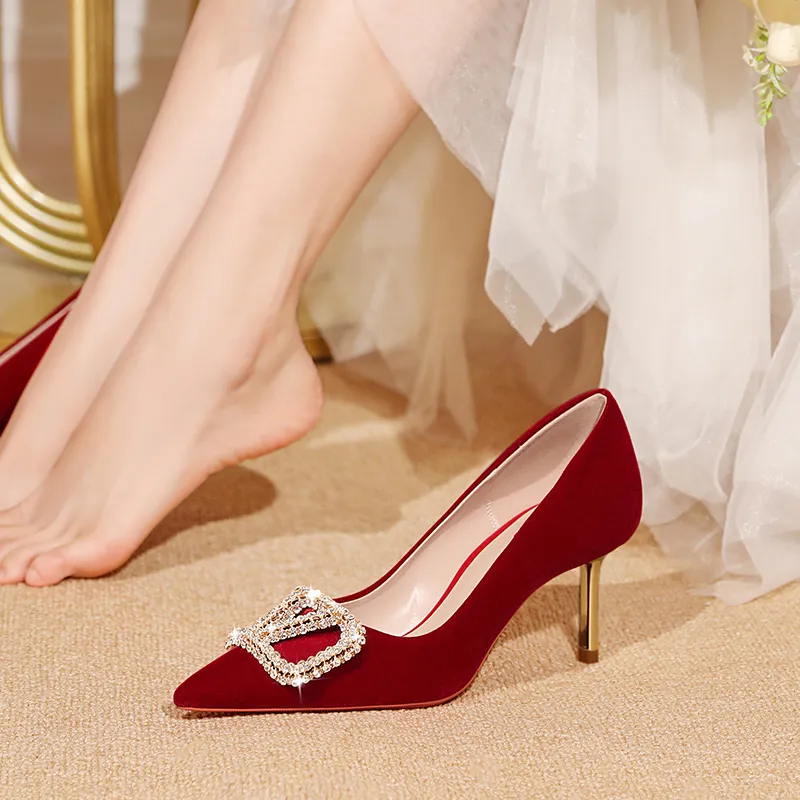 WEISHIBANGWEI Slim Heel High Heels Women's Burgundy-2