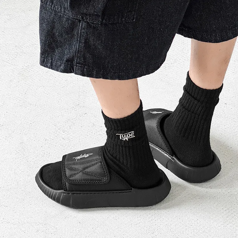 WEISHIBANGWEI Slip Resistant Odor Resistant Slide Slippers Men's Fabric Surface Black-5