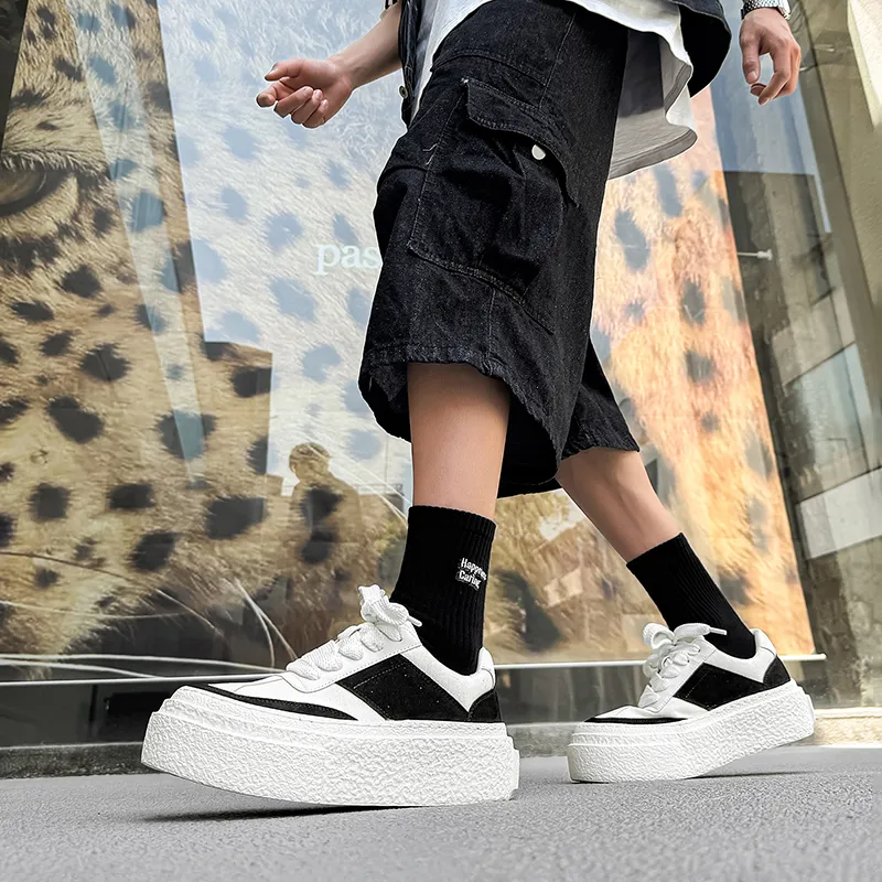 WEISHIBANGWEI Height Increasing Low Top Skateboard Shoes Men's Black White-7