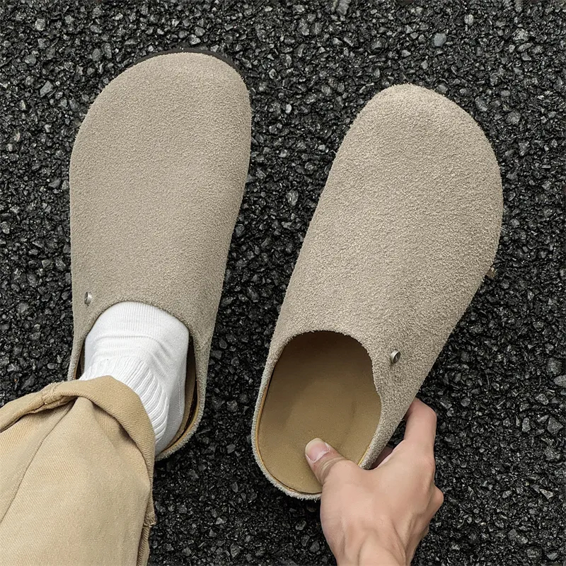 WEISHIBANGWEI Rubber Sole Slip Resistant Closed Toe Slippers Unisex Beige-2